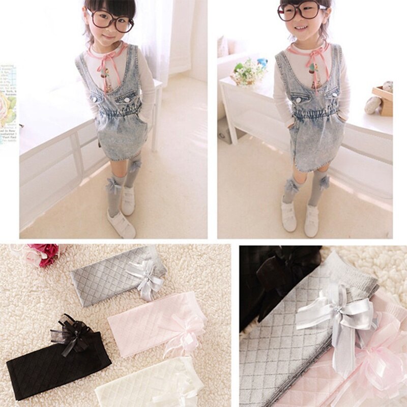 Baby Girls Knee High Socks For Children Princess Leg Warmers Cute Mesh Lace Bows Solid Cotton Girl Long Tube Kids Socks