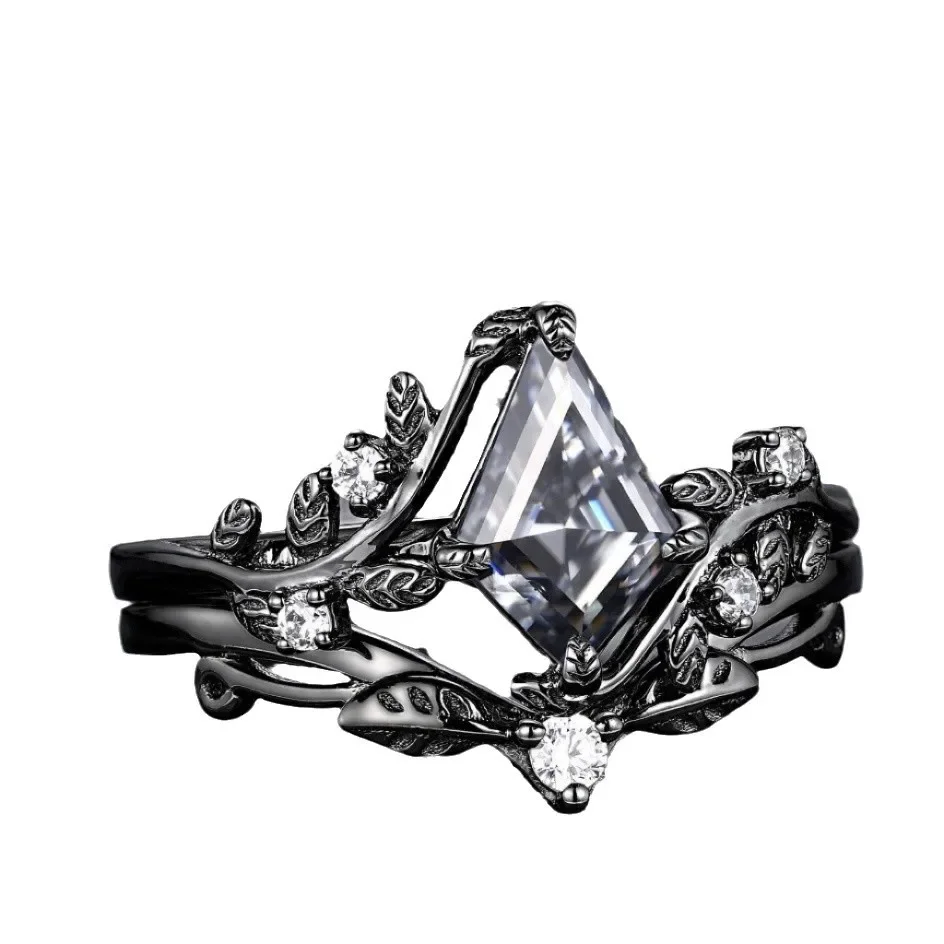 pistolet explosif noir bijoux, bague de paire de zircon polygonal de bague pour femme