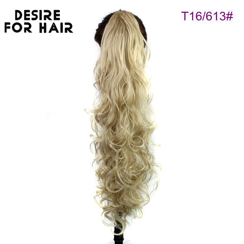 Desire Voor Haar 30Inch Lange 200G Hoge Temperatuur Synthetisch Krullend Paardenstaart Hair Extensions Met Claw Clip Haarstukken Voor vrouwen: 16/613 #