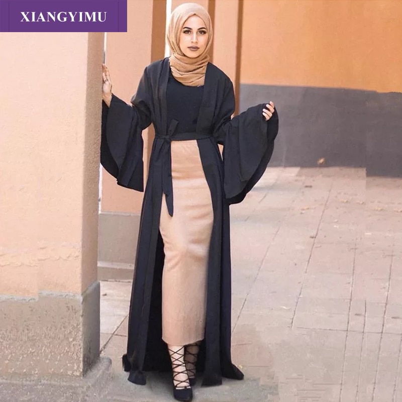 Moslim jurk islamitische kleding turkse abaya kaftan jurk caftan vrouwelijke trompet mouwen jurk turkse abaya jurken