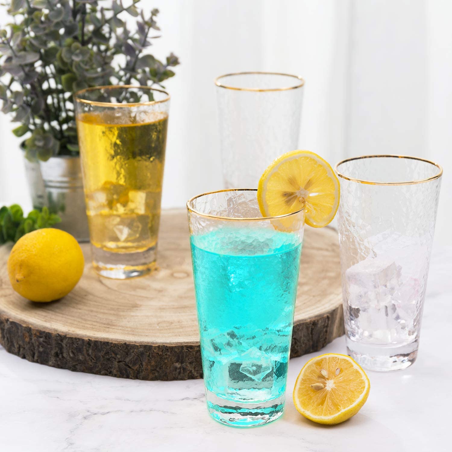 Iriserende tumblere vand, sodavand, juice, cocktail drikkeglas med guldkant highball drikkeglas til hverdag
