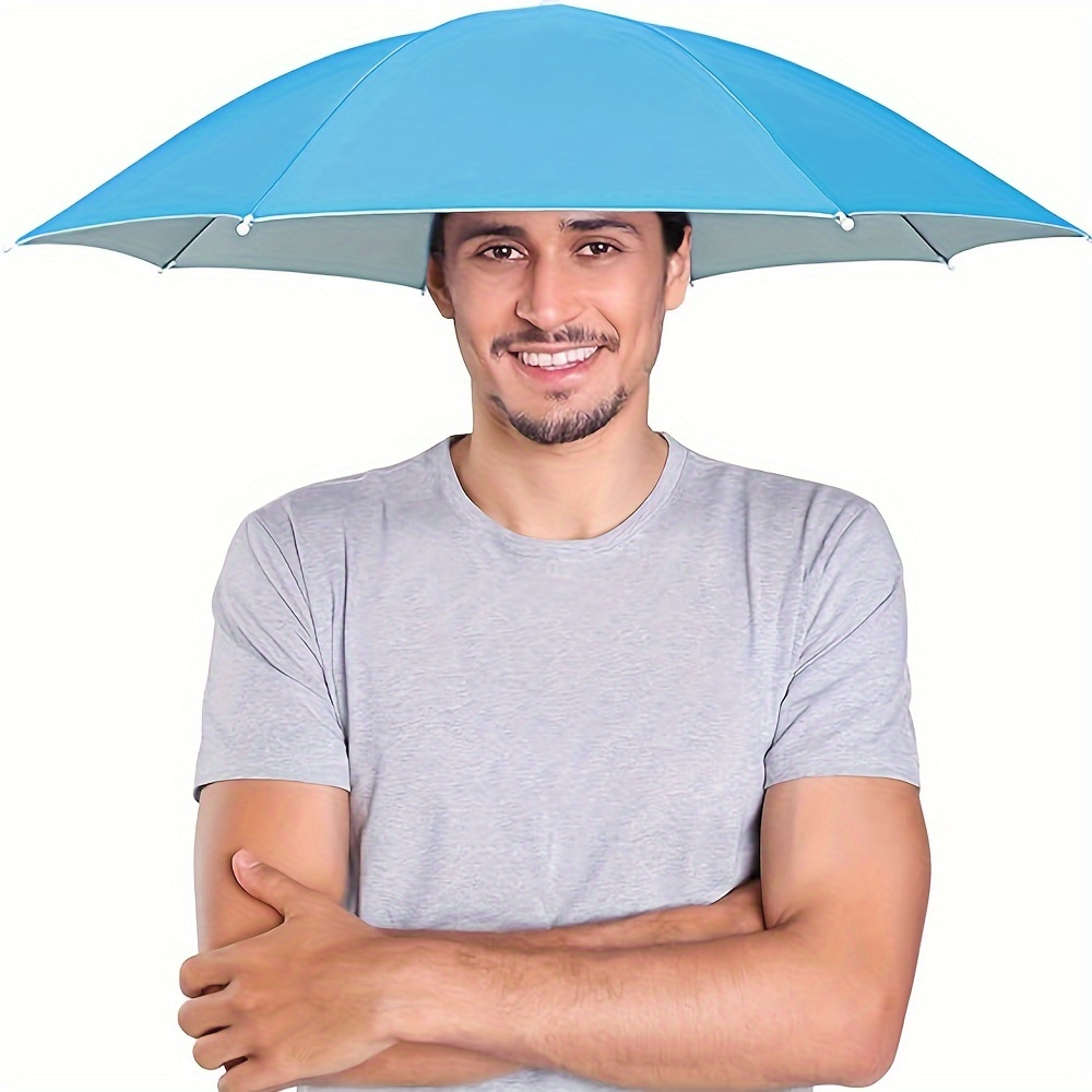 Chapéu guarda-chuva guarda-chuva montado na cabeça verão proteção contra chuva e sol ao ar livre chapéu guarda-chuva de pesca chapéu guarda-chuva usado na cabeça: CÉU AZUL
