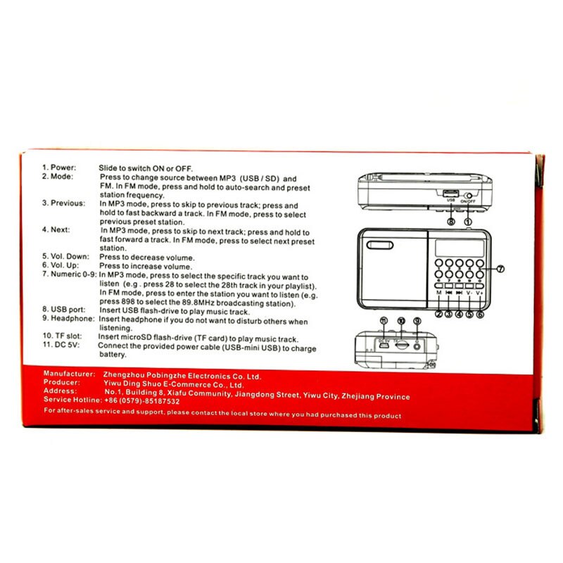 Mini Draagbare Radio Handheld Digitale Fm Usb Tf MP3 Player Speaker Oplaadbare