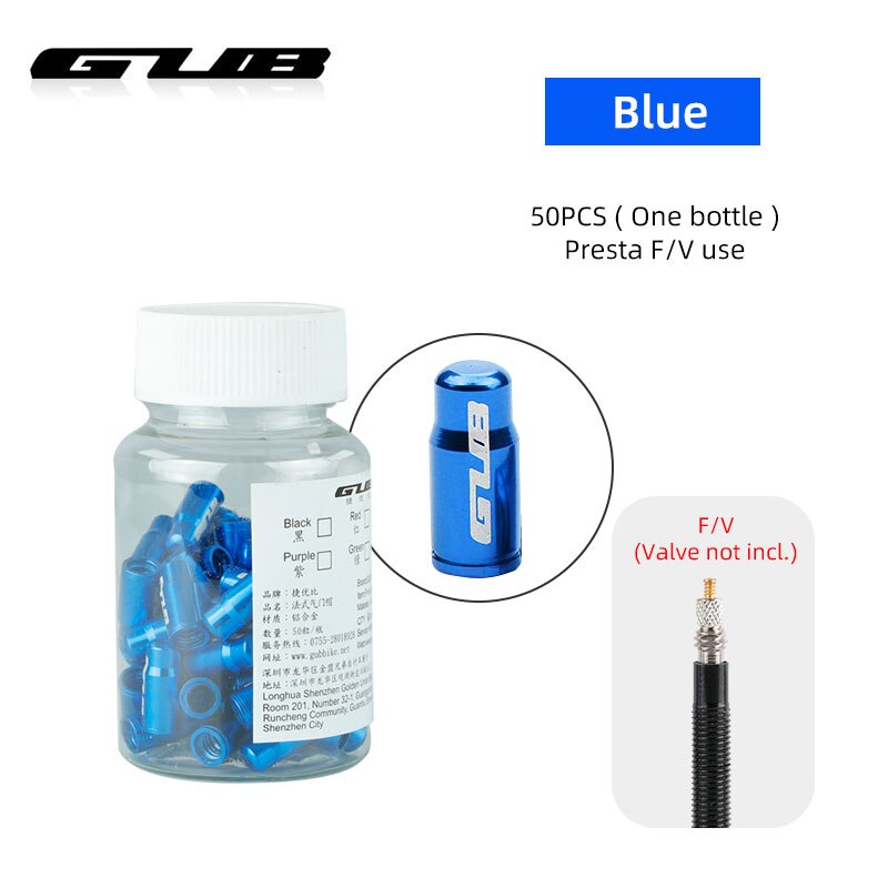 GUB 50/100 sztuk F/V/V zawór rowerowy ze stopu pokrywa Presta Schrader sutek Cap CNC obrabiane ze stopu anodowane w stylu rustykalnym darmowa: Presta Blue Bottle