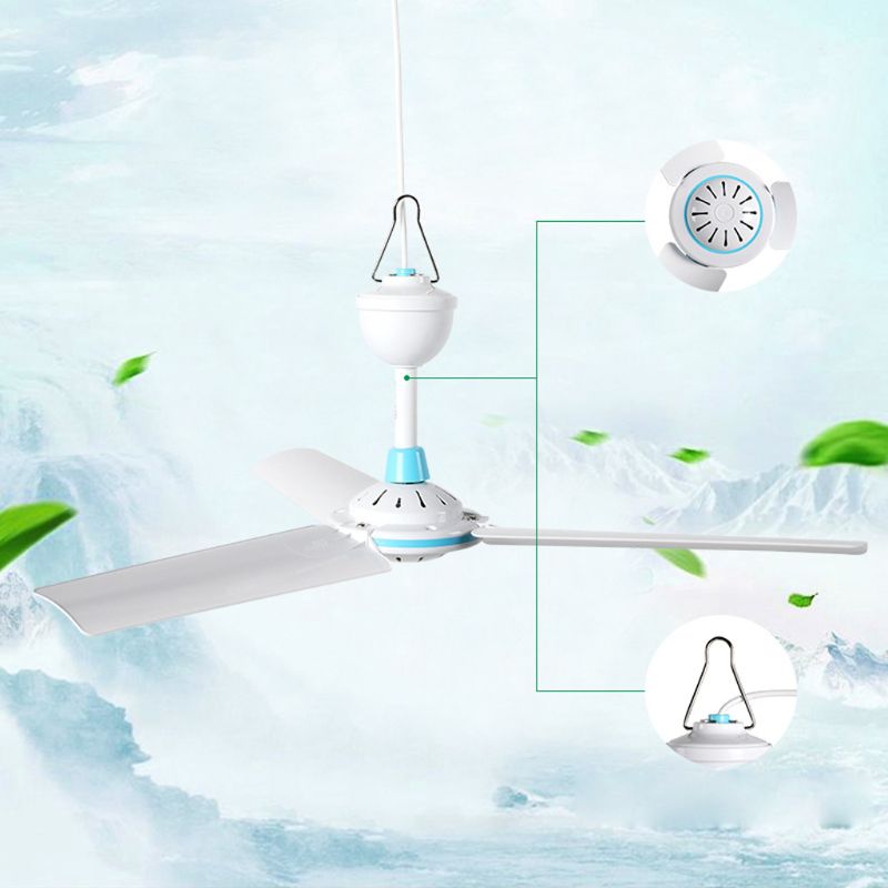 12V Ceiling Fan, Portable Hanging Camping Tent Fans for Outdoor Gazebo, DC Battery Powered Fan