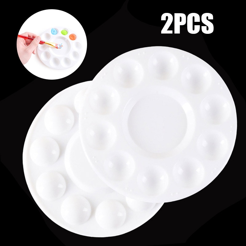 Paleta de pintura de plástico blanco, paleta redonda de 10 pozos, multifunción para imágenes al óleo, útiles de arte escolar