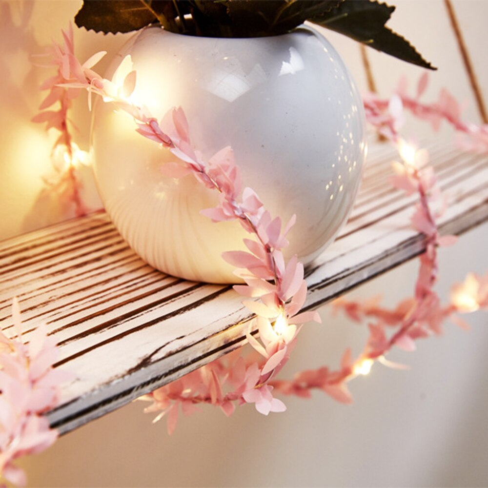 2m 20LED String Lights Green Leaf Garland Vine Fairy Lights 4.5V 10m 100LED Festival Christmas led light Flexible Battery Power: pink / 10m 100leds