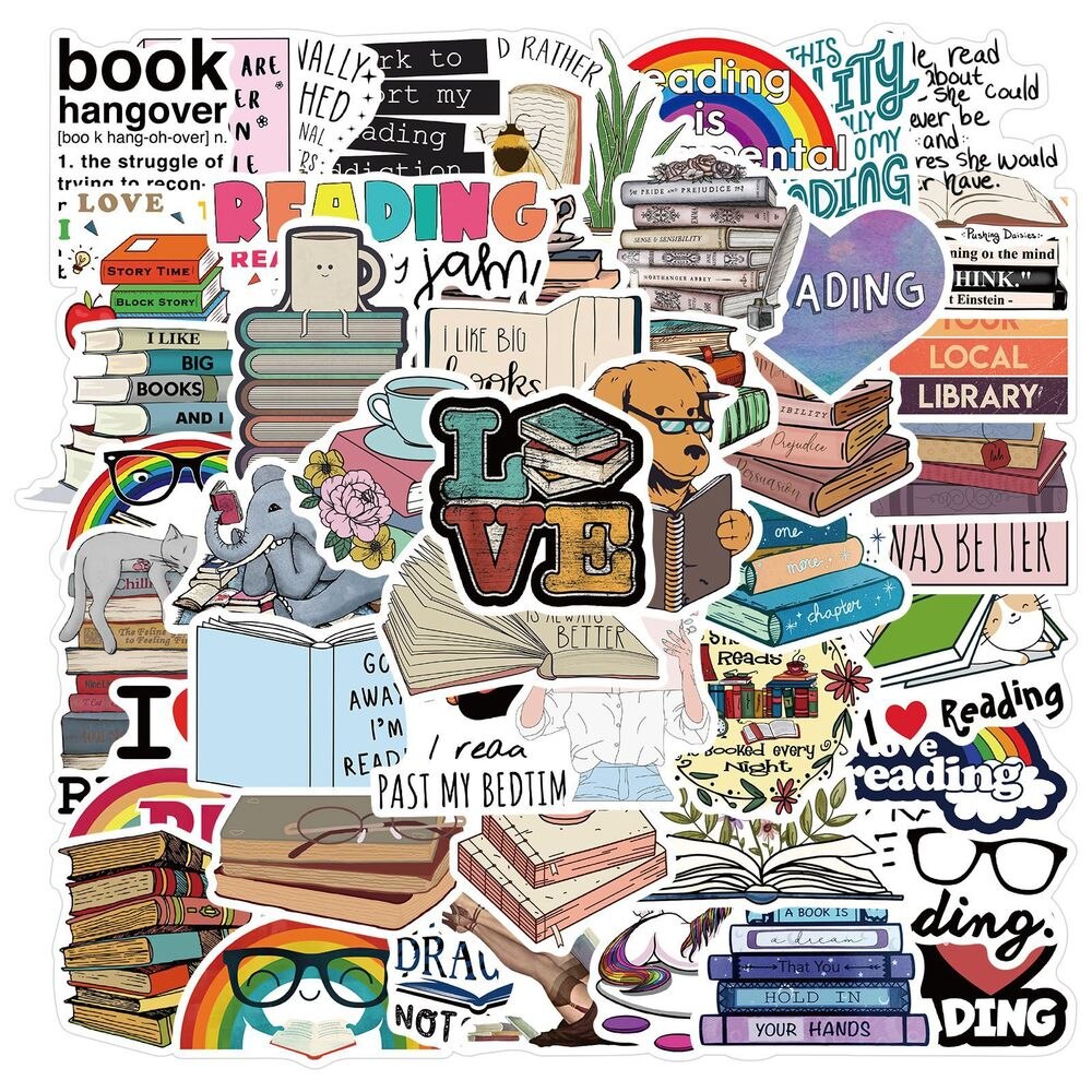 50/100Pcs Premium Lezen Boeken Sticker Waterdichte Gestanst Matte Sticker I Love Lezen Vinyl Decal Stickers Beste vriend: D-50pcs