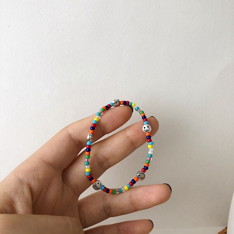 AOMU 2020 Della Boemia Del Braccialetto di Perline Colorate Smiley Bracciali per le Donne Della Ragazza Branello di Fascino Della Resina Del Braccialetto Punk Accessori di Tendenza: E