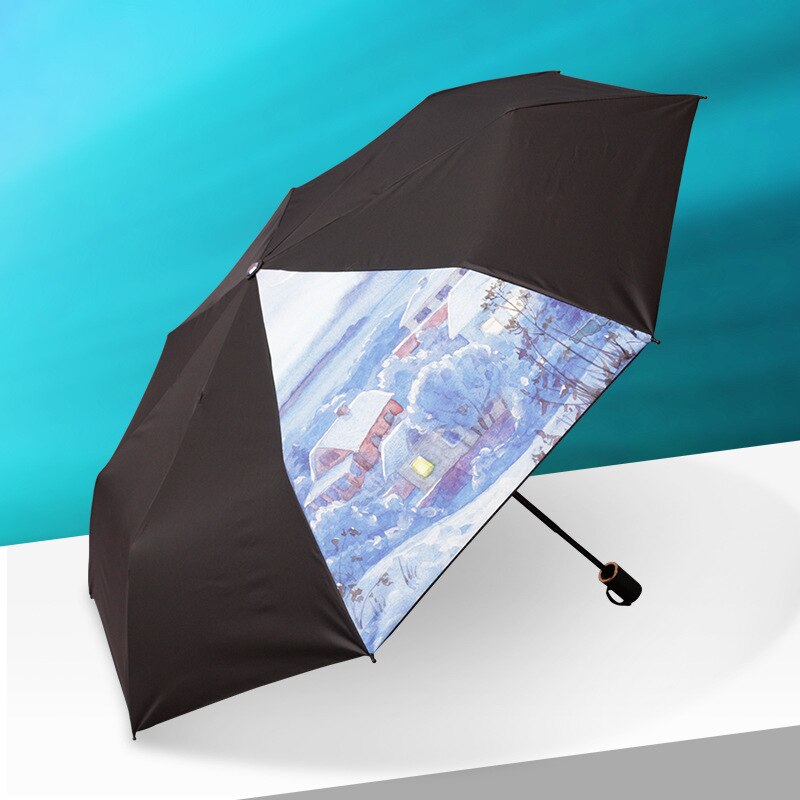 Sombrilla de vinilo plegable con pintura al óleo, sombrilla creativa con personalidad Original, sombrilla para lluvia soleada