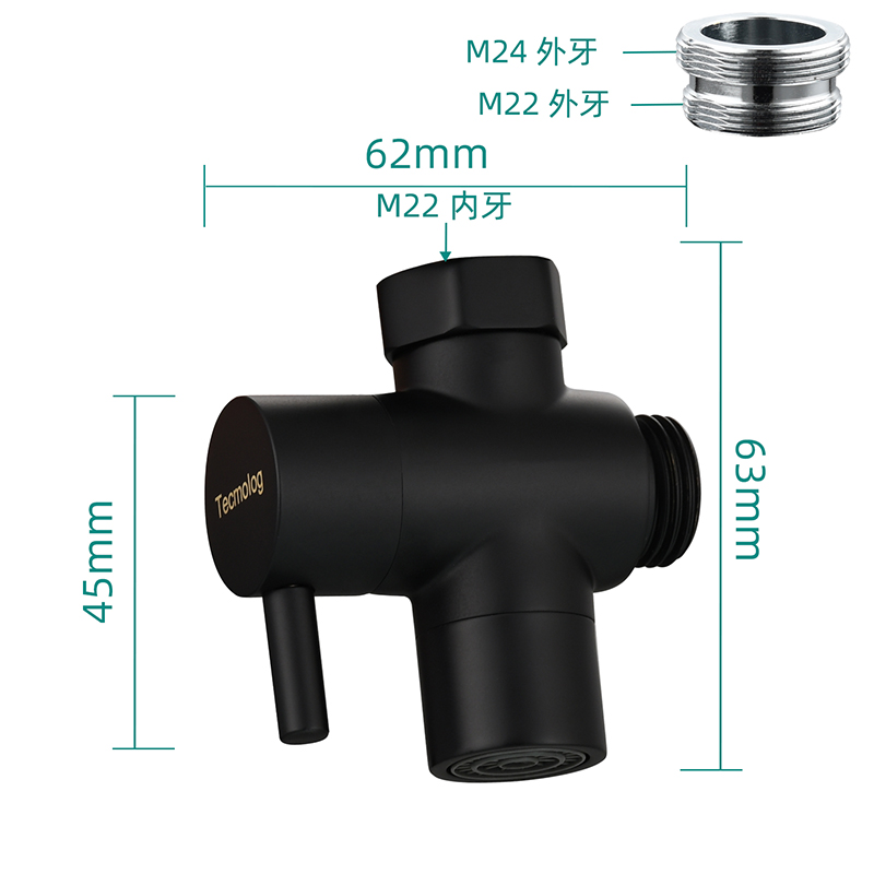 Messing vask omskifter armatur splitter til køkken eller badeværelse, vandhane adapter 3 vejs ventil, vask hane udskiftning del  m22 x m24