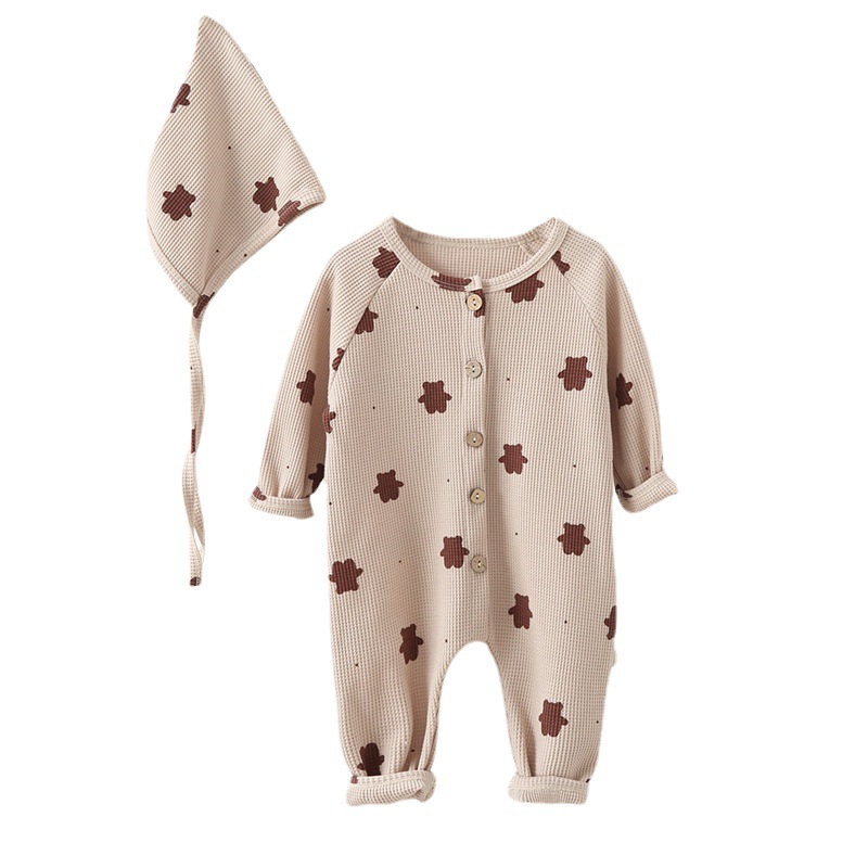 2Stck Baby Bodysuit Kleidung Kleinkind Karikatur Schlafanzug Rompers neugeboren Jumpsuits mit Hut Kleinkind Jungen Mädchen lang Ärmel Bär Outfits