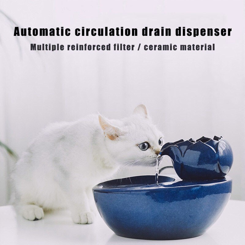 Newly Cat Ceramic Water Fountain Automatic Pet Drinking Fountain Quiet Electric Water Dispenser