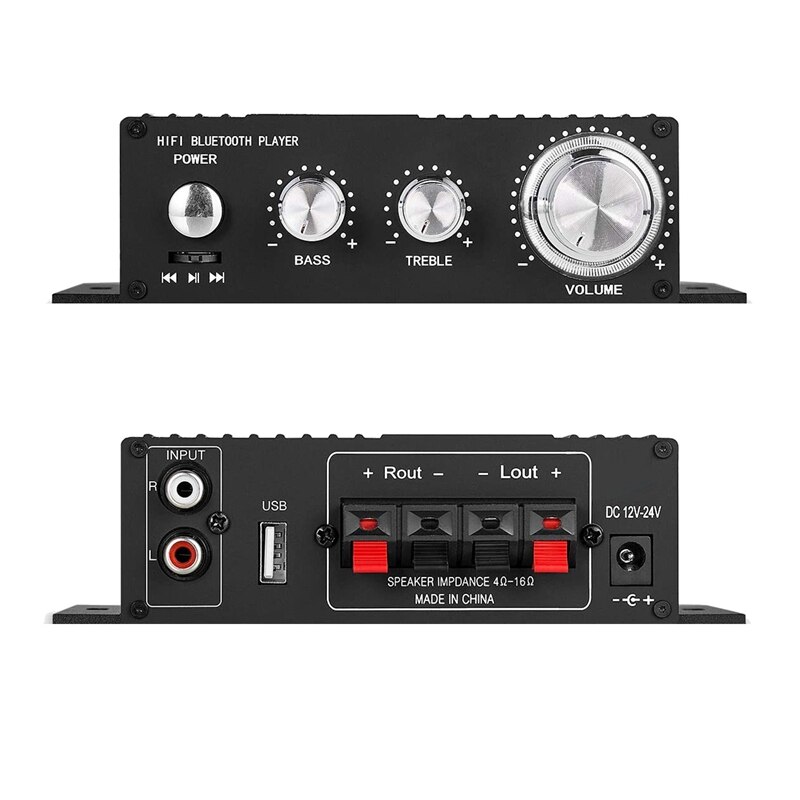 Mini Bluetooth Audio Amplifier Receiver Stereo Power Amp Remote USB Music Player