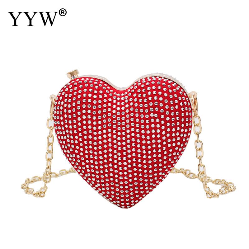 Metal senhoras festa saco de embreagem strass cristal noite bolsa em forma de coração diamante 2019 nova moda senhoras saco de casamento