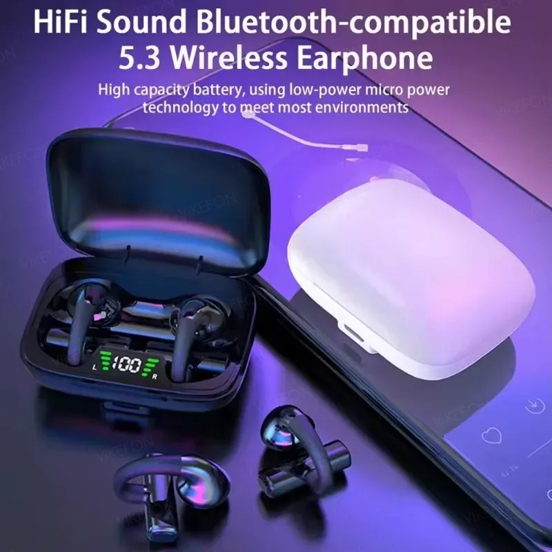 Noise Cancelling Ear-clip Waterproof Bluetooth Earphones Wireless Sports Headphones HiFI Stereo Earphones in-Ear Headphones