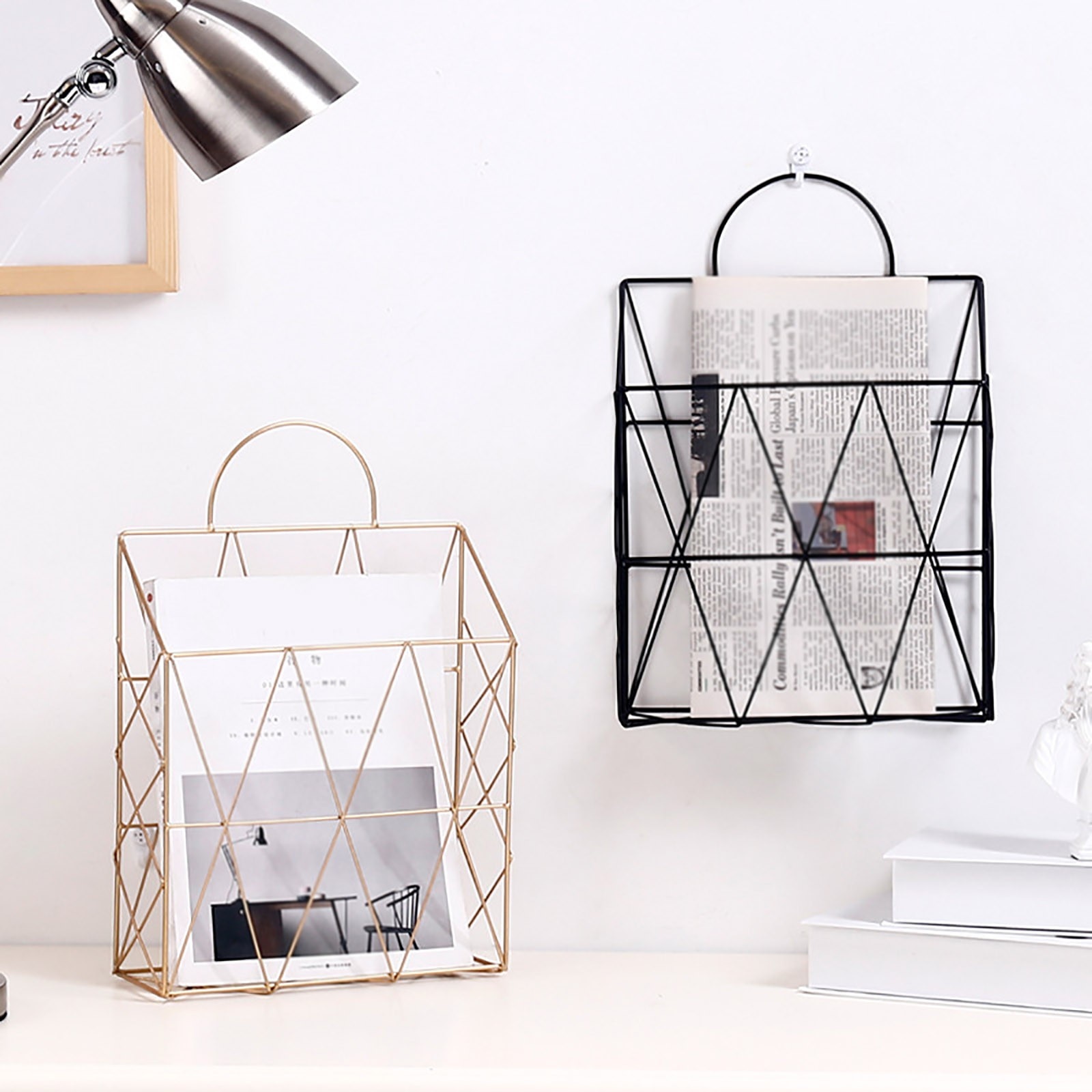 Magazine Holder Hanging Wall Mounted Newspaper Periodical Book Document File Organizer Basket Metal Shelf Storage Container