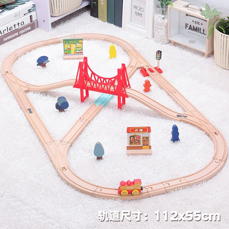 DIY Wooden Track Train with Scene Vocal Track Building Blocks Car Train Railway Track Set Educational Toys Children&#39;s