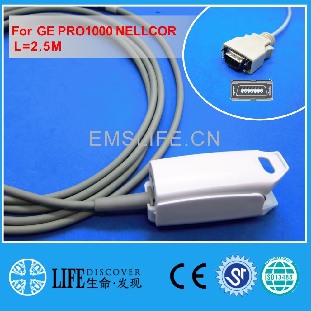 Long cable AWT adult finger clip spo2 sensor for GE dinamap pro1000 Nellcor