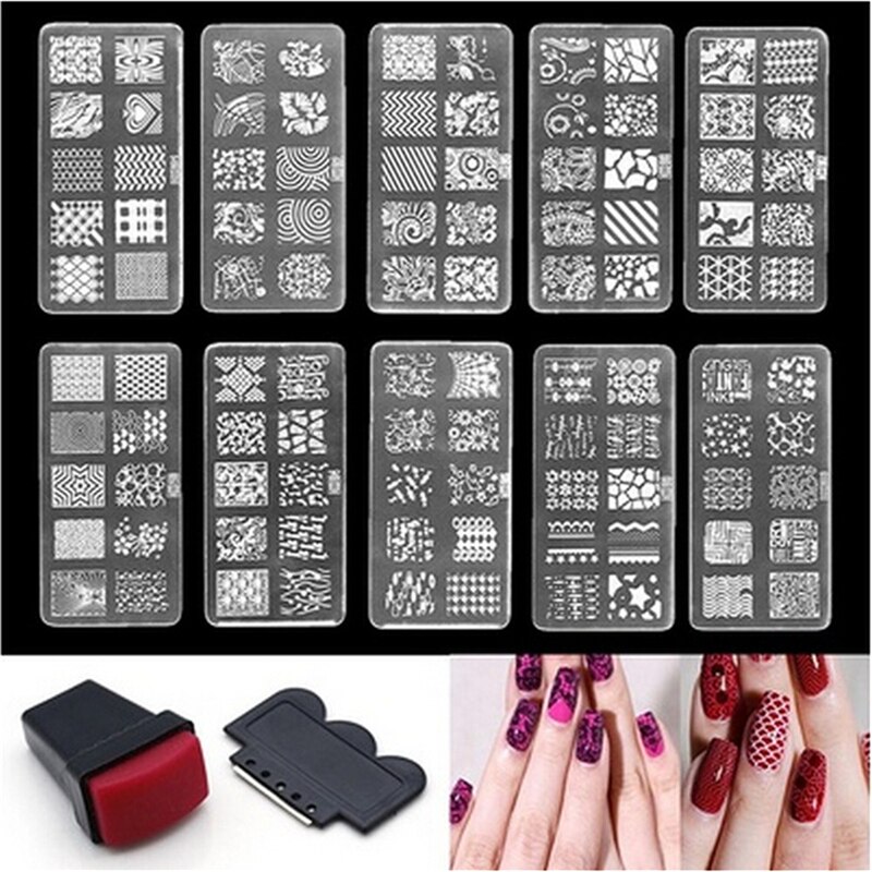 Stempelen Plaat Kant Bloem Patroon Rvs Mode Power Nail Art Stencils Voor Nagels
