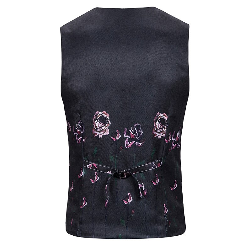 Zwarte rozenprint vest heren merk slim fit enkelrijs vest heren bruiloft feest gala smoking vesten