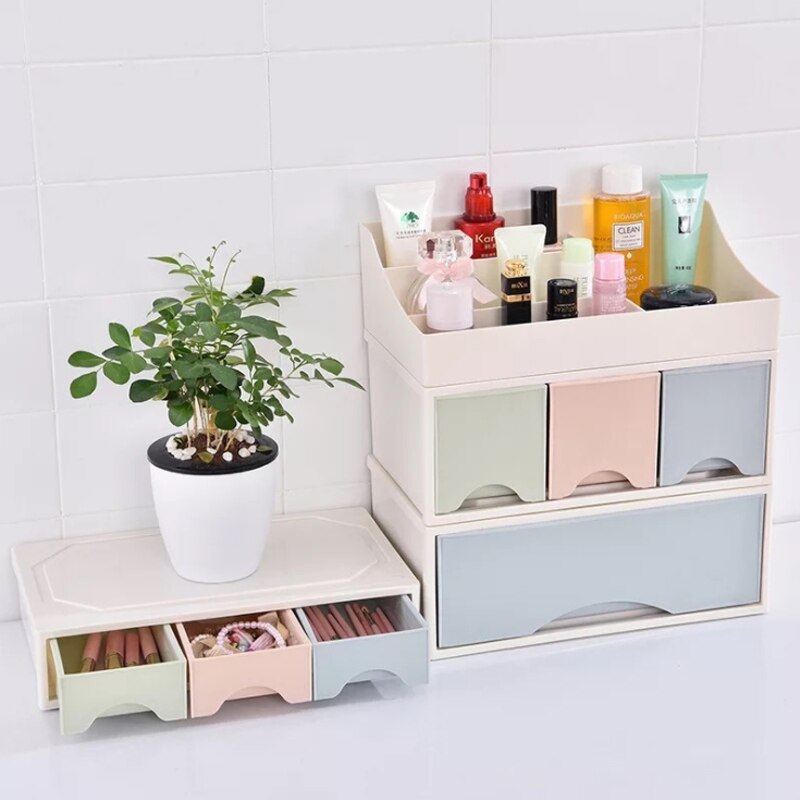 Syth skrivebord blank plast kosmetikk arrangør sminke oppbevaringsbokser søppel plast kosmetikk oppbevaringsboks mangfoldig kosmetisk arrangør