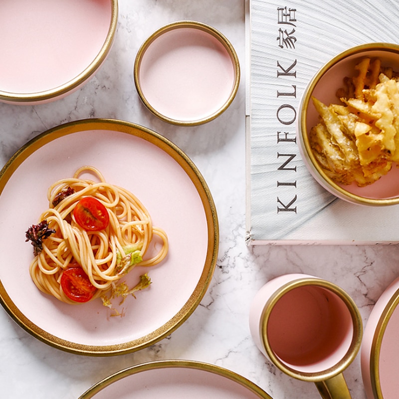 European Tableware Set Plate Nordic Style plate dinnerware Porcelain tableware set Cutlery set Dinnerware Set dinner service