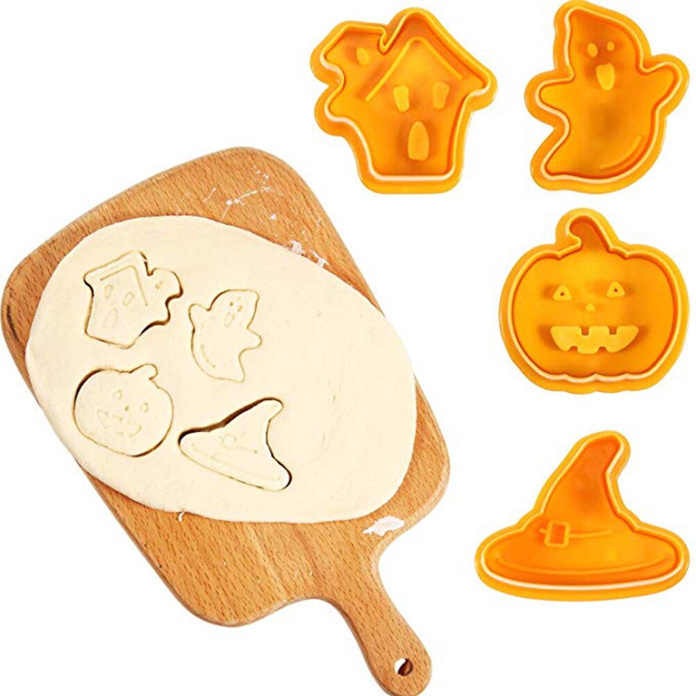 4 Stks/partij Halloween Cookie Mould Gereedschap Stempel Biscuit Mold 3D Cookie Plunger Cutter Diy Bakvorm Cookie Cutters Keuken Gereedschap