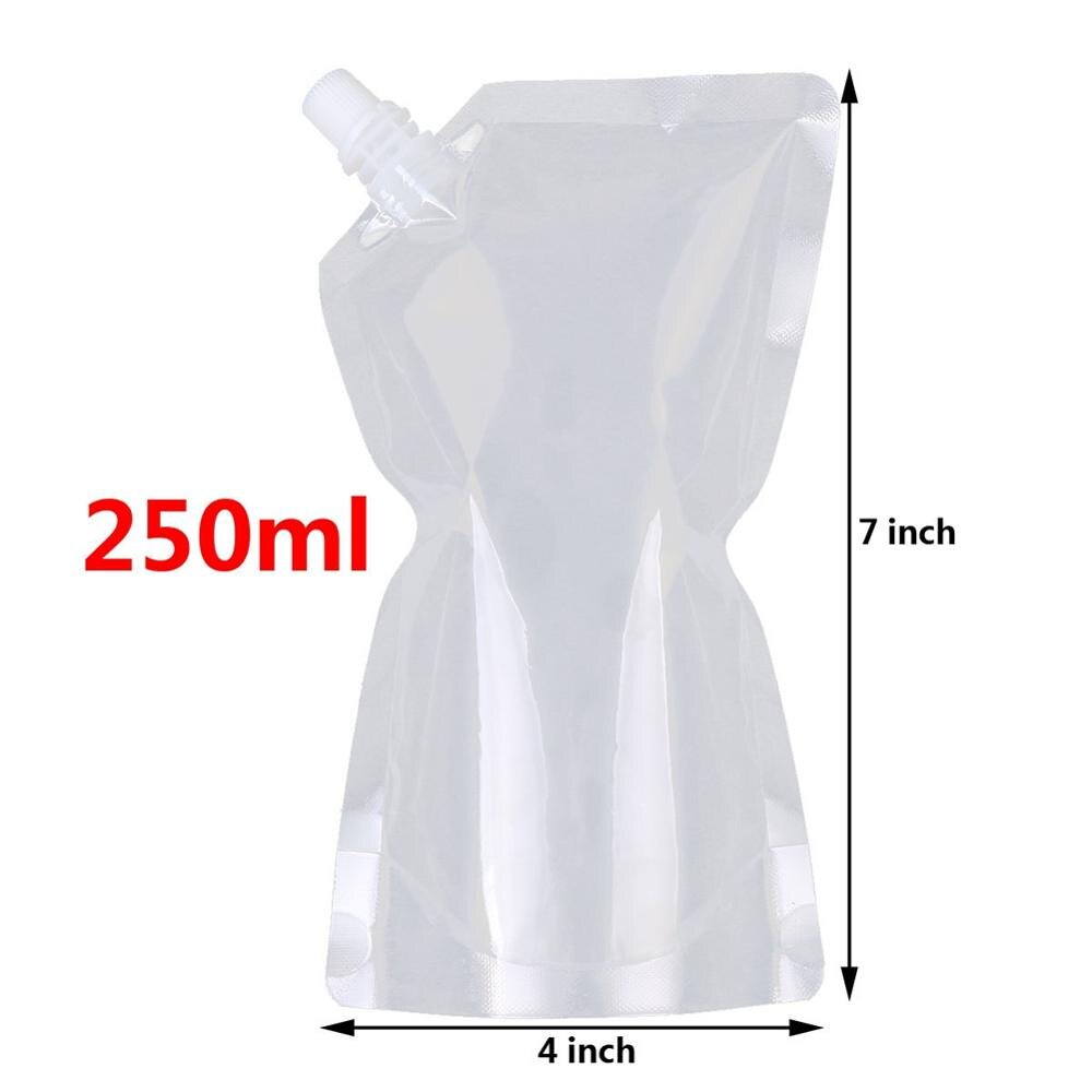 10 stk / sæt gennemsigtig engangssaftpose med skrå tragt til festdrikkepose med dyse, stå op holdbare opbevaringsposer: 250ml