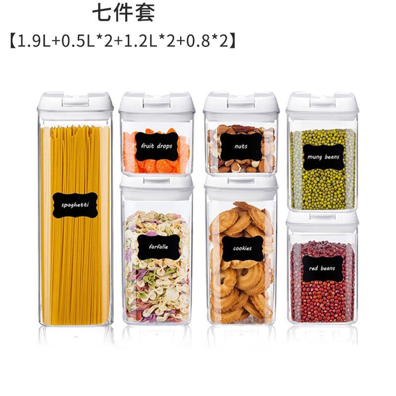 Juego de contenedores herméticos para almacenamiento de cereales, recipientes de plástico con tapa de bloqueo para cocina, contenedor de nevera para alimentos secos y cereales: white 7pcs