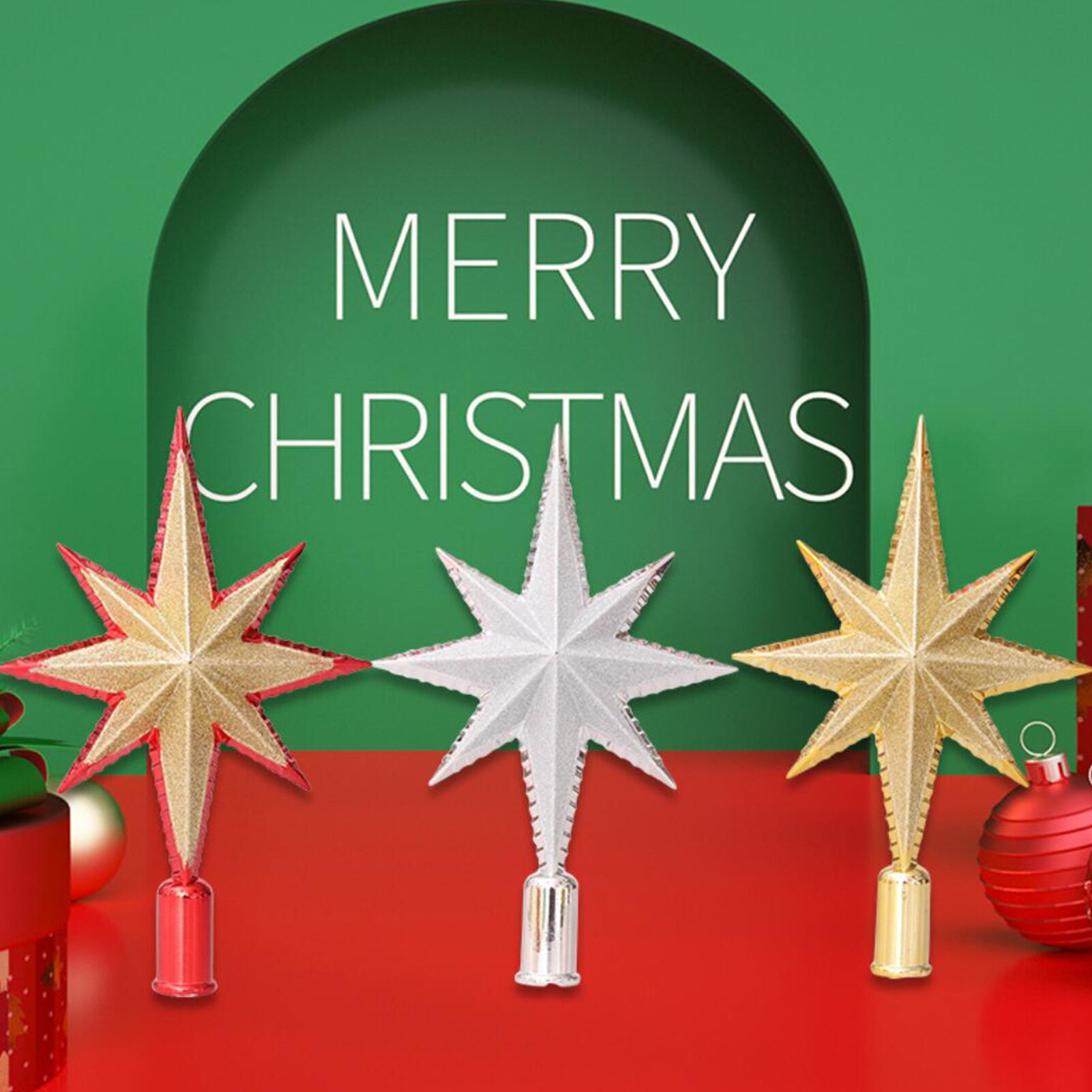 Christmas Tree Top Star Three-Dimensional Eight-Pointed Star Ornament Unique Glittering Suitable For Most Christmas Tree Styles