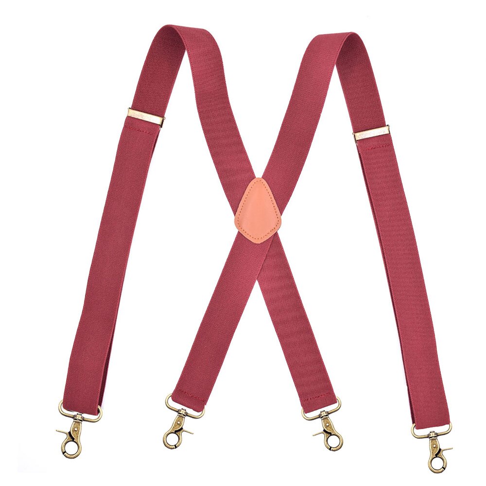 Vintage koukku henkselit miehille häät 3.5cm leveää x-musta raskas iso korkea säädettävä joustava housujen olkaimet olkaimet-musta: Viininpunainen
