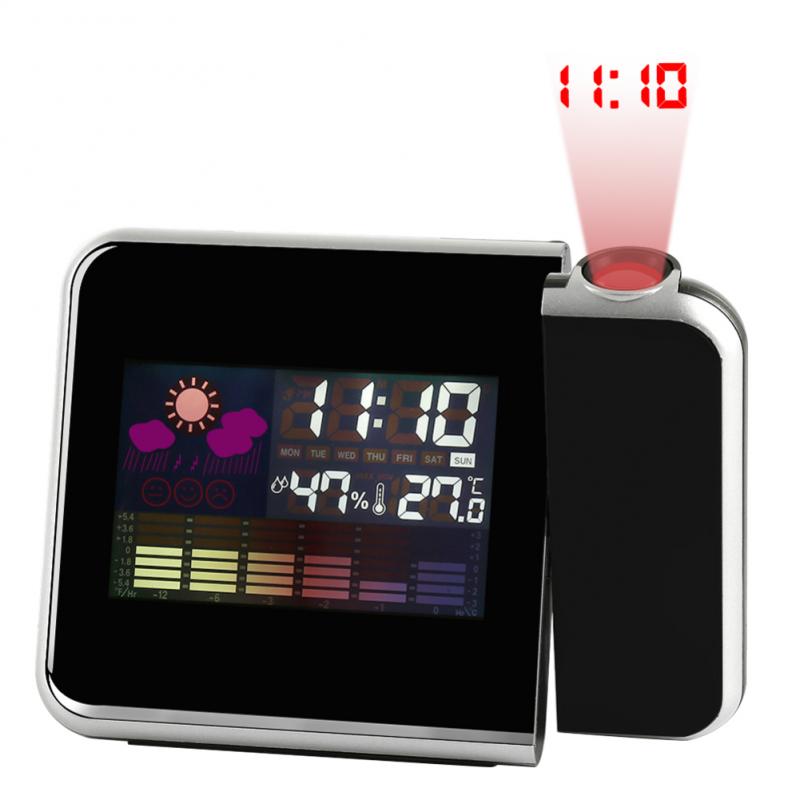 1PC Projection LCD Alarm Clock Snooze Alarm Display Weather Calendar Screen Snooze Alarm Clock Kids Bedroom Decor: A