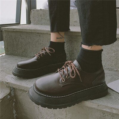 Japanse dikke zolen kant kleine schoenen trend britse stijl eenvoudige casual enkele schoenen damesschoenen: Bruin / 8
