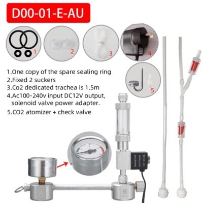 Zrdr Wyin Aquarium CO2 Generator Systeem Diy Kit Magneetventiel Druk Luchtstroom Aanpassing Water Plant Fish Co2 Klep Diffuser: D00-01-E-AU