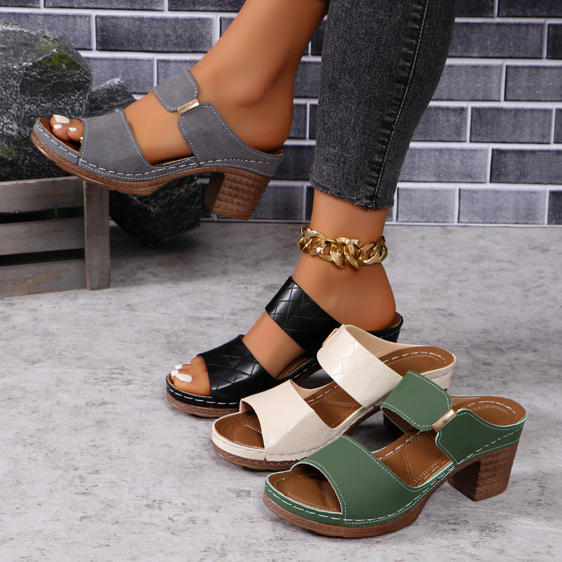 Women Summer Lightweight Hollow Sandals High Heels Dress Chunky Open Toe Slippers Female Casual Slingback Slides Shoes