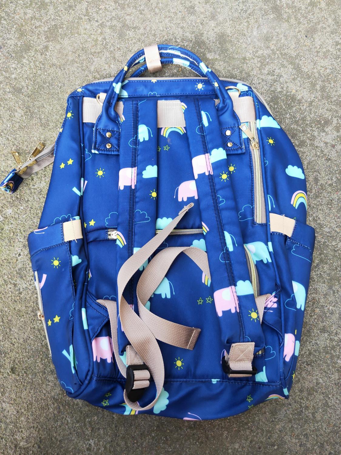 with ZIPPER OPENER ! ELEPHANT diaper bag, dark blue , grey animal pattern nappy bags, travel mummy bags