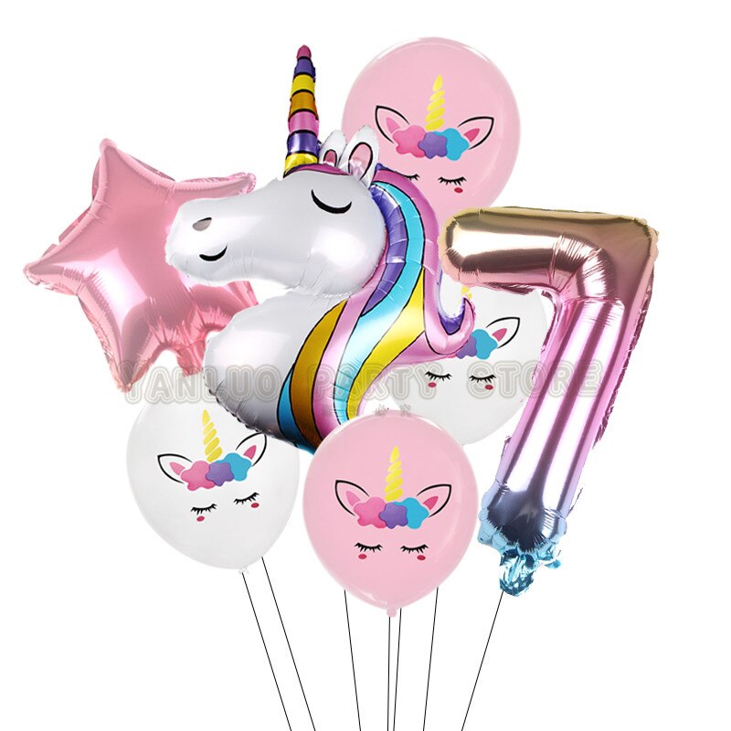 7 stk/parti regnbue enhjørning fest ballonger enhjørning bursdag dekorasjon nummer ballong barnebursdag fest baby dusj dekor globos: 7
