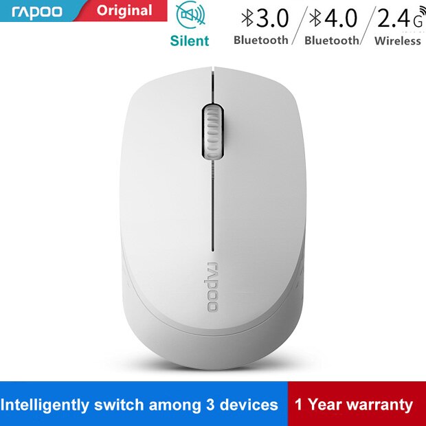 Rapoo – Mini-souris optique sans fil, silencieuse, avec Bluetooth, 3.0/4.0 RF, 2.4 ghz, pour PC et Laptop Windows, nouveauté: Light grey
