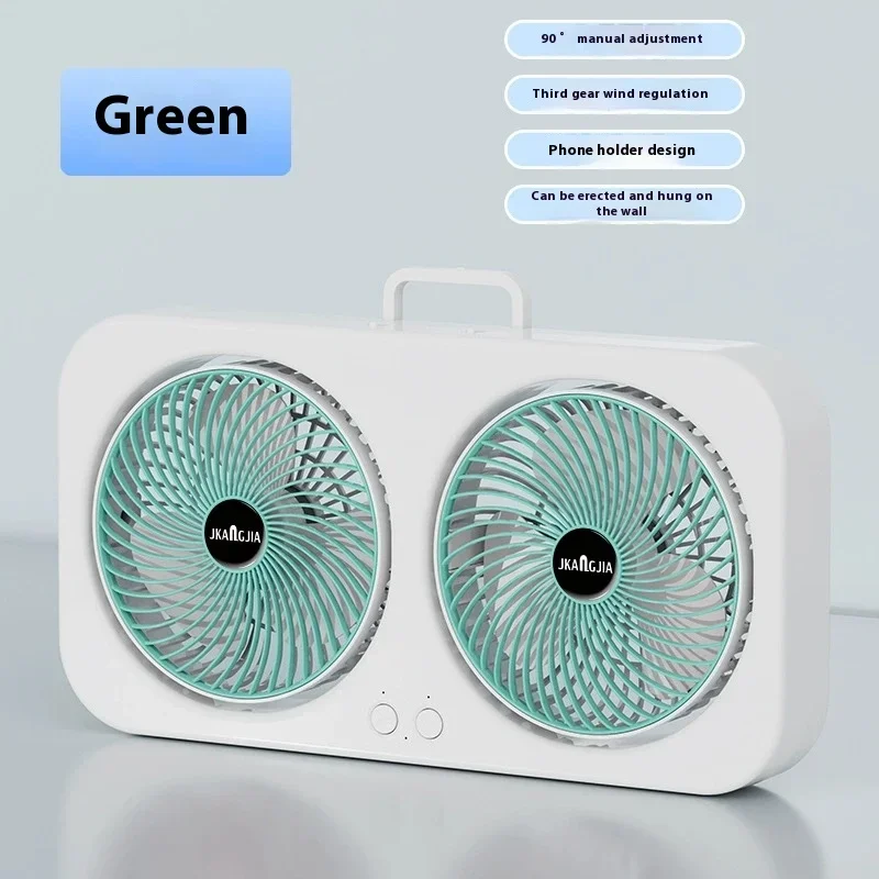 Dual Head bureauventilator met USB-opladen Draagbare wandgemonteerde stille koelventilator 3 snelheden instelbaar voor slaapzaal thuiskantoor: Donkergroen