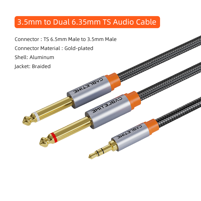 CABLETIME Kabel audio TS 3,5 mm robić podwójnego 6,35 mm TS Kabel Aux męnarty robić męskiego Podłącz komputer robić miksera lub wzmacniacza: <= 0.5 m