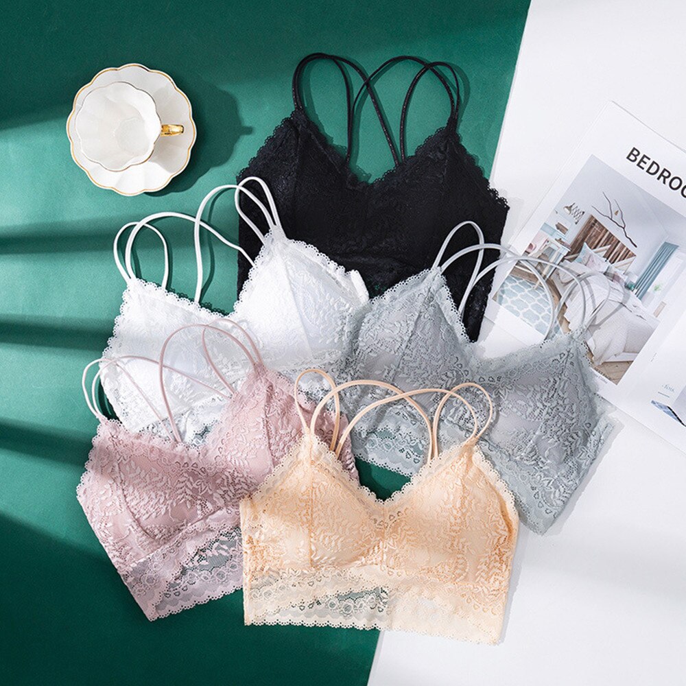 Nyeste blomstrede blonde bh'er til kvinder sexet lingeri dyb v blonde bralette kvindelig brystholder wire fri tyndt undertøj push up bh sort
