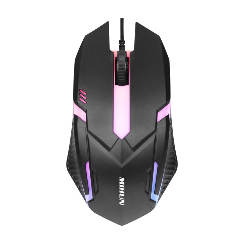 Business office mouse wired luminous laptop mouse colorful glare gaming office mouse for PC laptop: black
