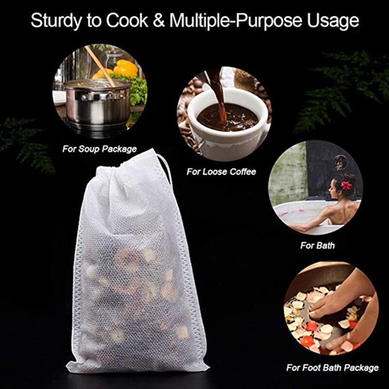 100 Pcs Disposable Tea Bags Filter Bags For Tea Infuser With String Heal Seal, Food Grade Non-woven Fabric Spice Filters Teabags