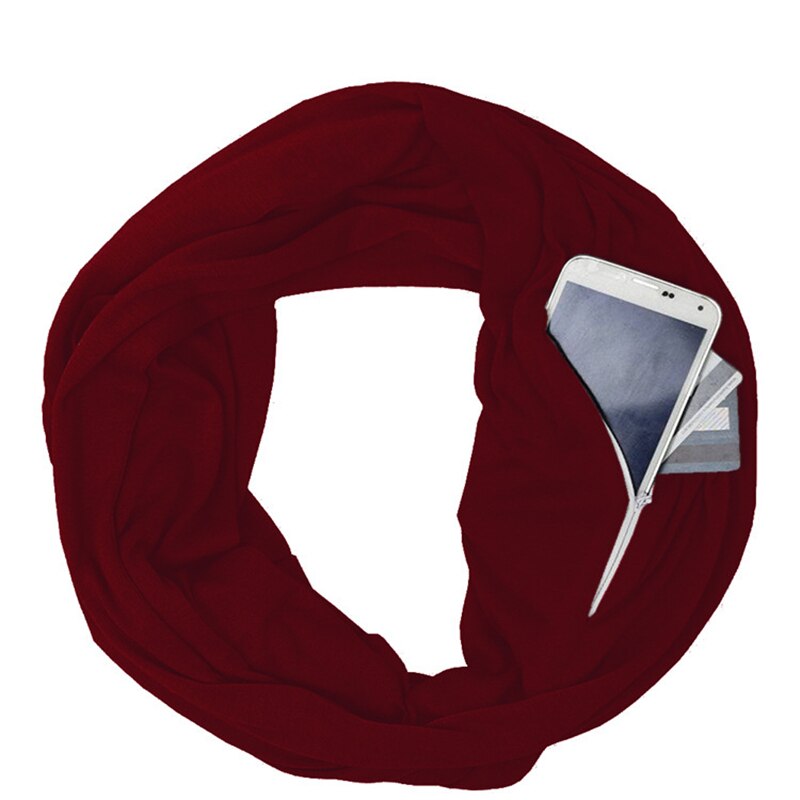 Unissex loop cachecóis para mulheres meninas leve conversível infinito cachecol envoltório com bolso com zíper escondido elástico lenço de viagem: Wine Red