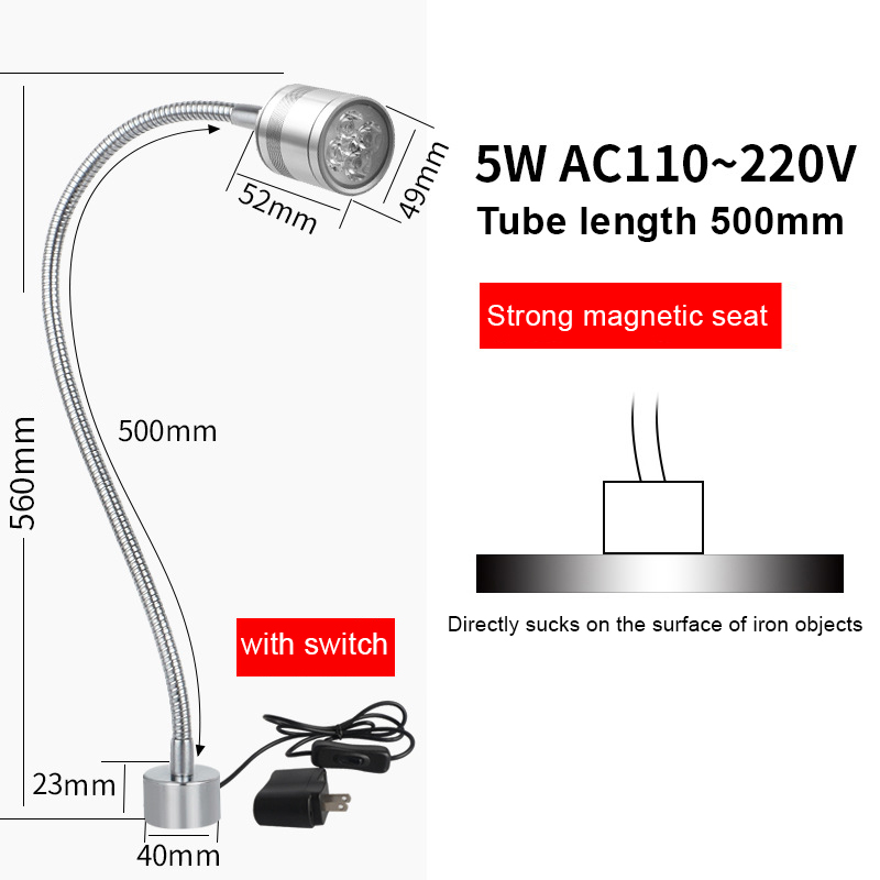 220V Led Bureau Lamp Lange Arm Slang Mechanische Verlichting Lamp Multi-Stijl Base Hoogtepunt Metalen Machine Tool werken Licht: Strong magnetic base