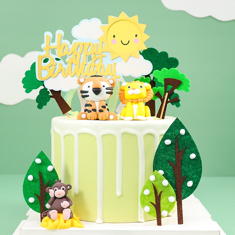 Zoo Cute Forest Animal Cake Toppers for Kid`s Birthday Decoration Monkey Giraffe Tiger Lion Cupcake Toppers Birthday Cakes