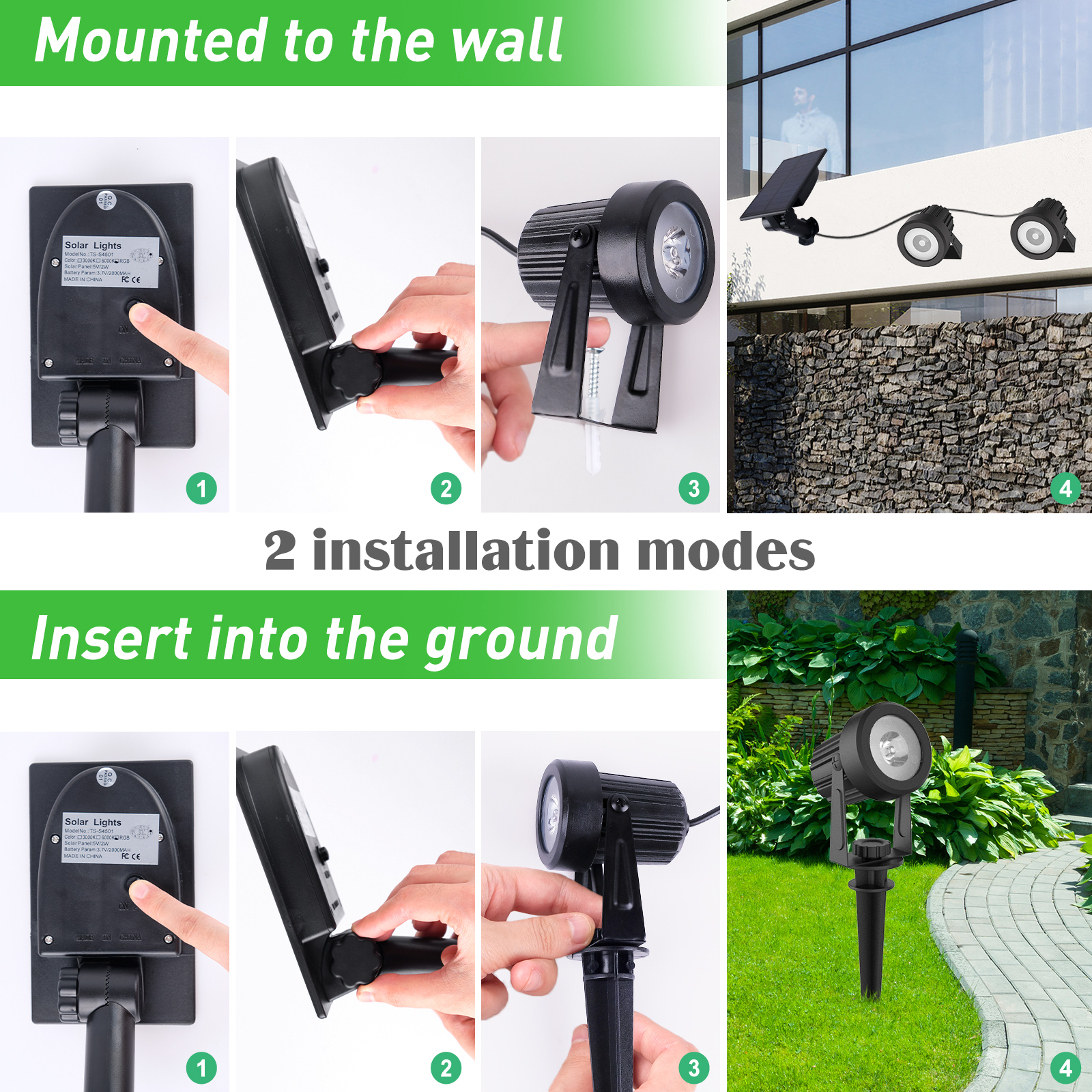 Luz LED Solar de 3000K/6000K, foco Solar para exteriores, luz Solar para jardín, luz de pared impermeable IP65 para exteriores