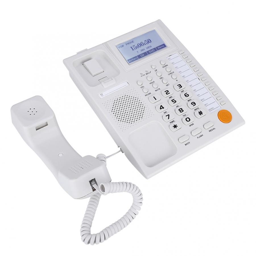 Wall Mountable Telephone Desktop Corded Landline Phone with 11 Fast Dial Automatic Take-up Ringtone Switch Dual Interface