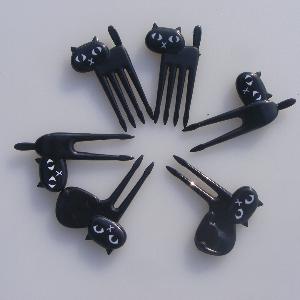 Offre spéciale 6 pièces/ensemble noir chat fruits fourchette chaton déjeuner Garfo dessin animé enfants nourriture Mini pics